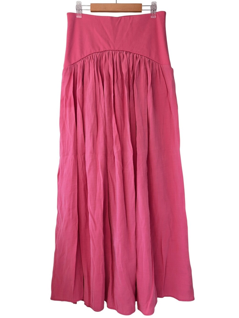 Maeve Drop Waist Hot Pink Gathered Maxi Skirt